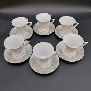 Fine Porcelain Espresso Cups and Saucers with Gold Trim by Yedi Service for 6